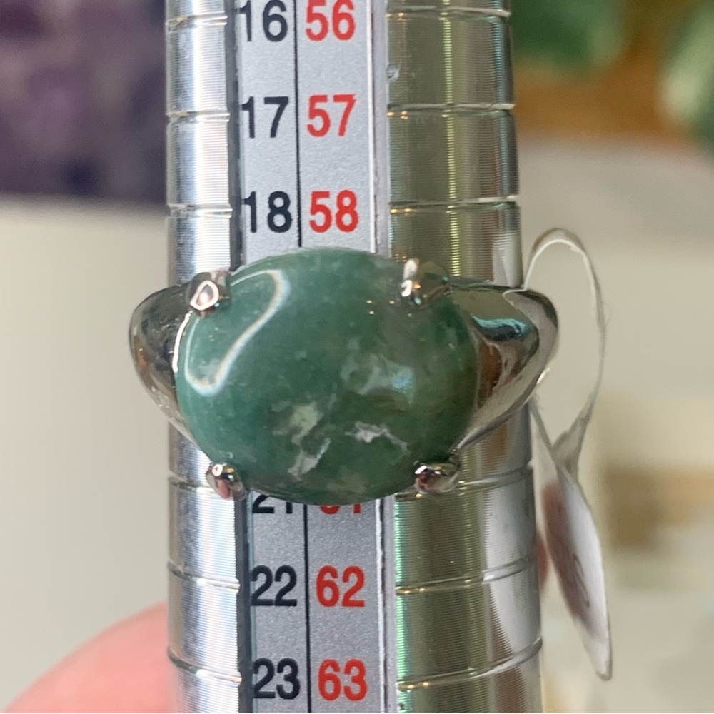 Shuai Jun Silver Tone Round Green Stone Fashion Statement Cocktail Ring Size 9 - Picture 6 of 7